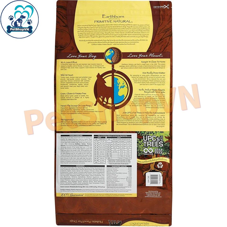 Thức Ăn Cho Chó Hạt EARTHBORN HOLISTIC PRIMITIVE NATURAL Bao 12Kg Vị Gà Tây & Cá Trắng