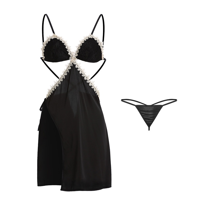 [Cao Cấp] Đầm Ngủ Váy Ngủ Lụa Phối Ren Khoét Eo Cột Dây Hông Gợi Cảm Sexy Quyến Rũ Mainia Shop