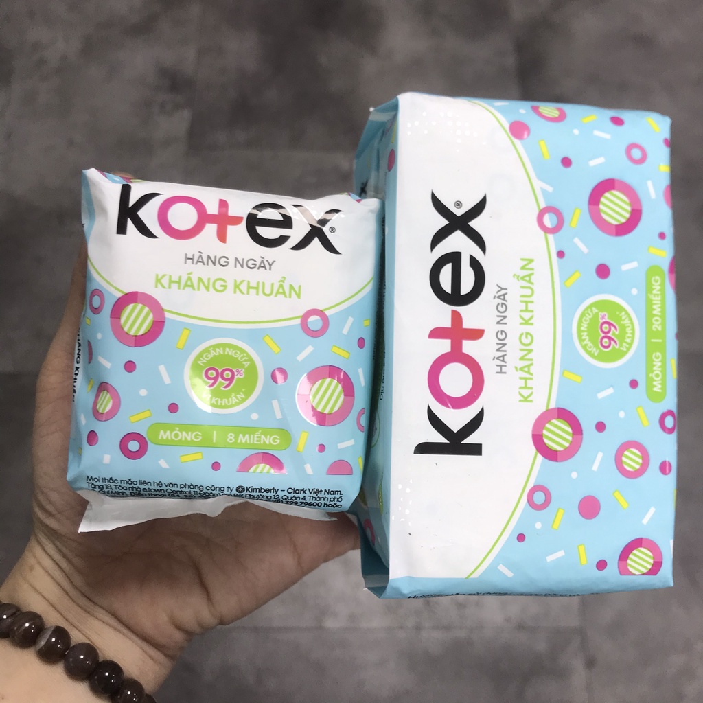 Băng vệ sinh chống tràn kháng khuẩn KOTEX - bvs 8 Miếng - 20 miếng Mỏng Xanh Ngọc