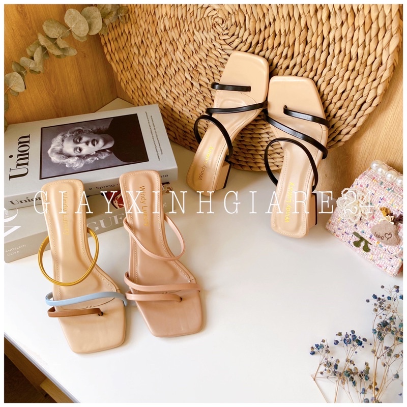 Guốc cao gót 3 dây ngang da mềm đế mặt tẩy G3D