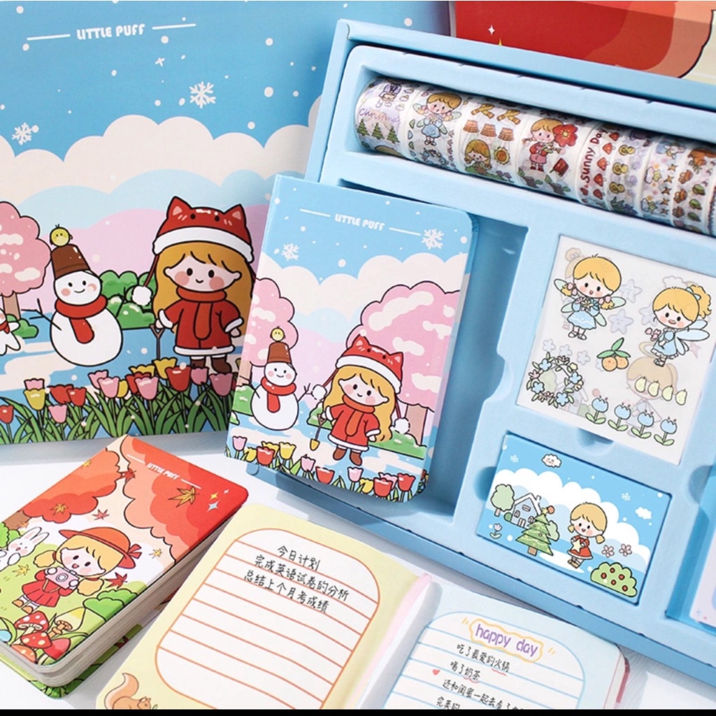 Sổ Tay Washi Tape Sticker Cute Hộp Quà Tặng Combo Dụng Cụ Dán Bullet J