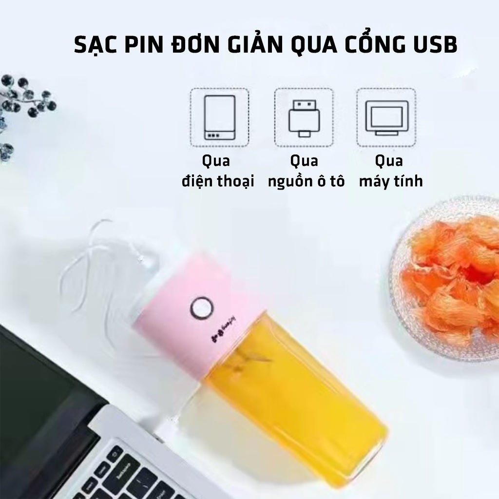 Máy Xay Sinh Tố, Máy Say Sinh tố Cầm Tay Mini 400ML 6 Lưỡi, Sử dụng PIN sạc cổng usb tiện dụng. Bảo hành 12 tháng