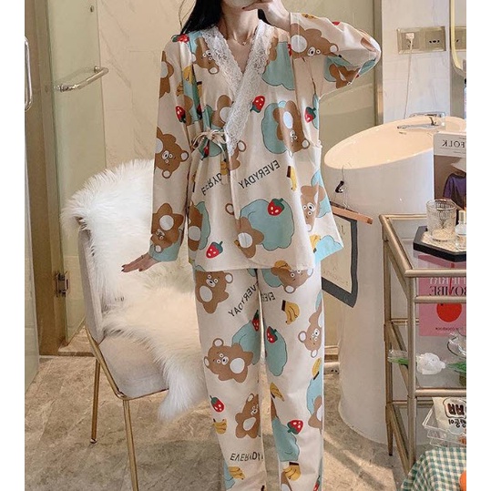 Đồ bộ bầu mặc nhà, Quần áo cho mẹ sau sinh và cho con bú ti KIMONO hàng Quảng Châu thời trang mùa hè, thu đông Bigsize