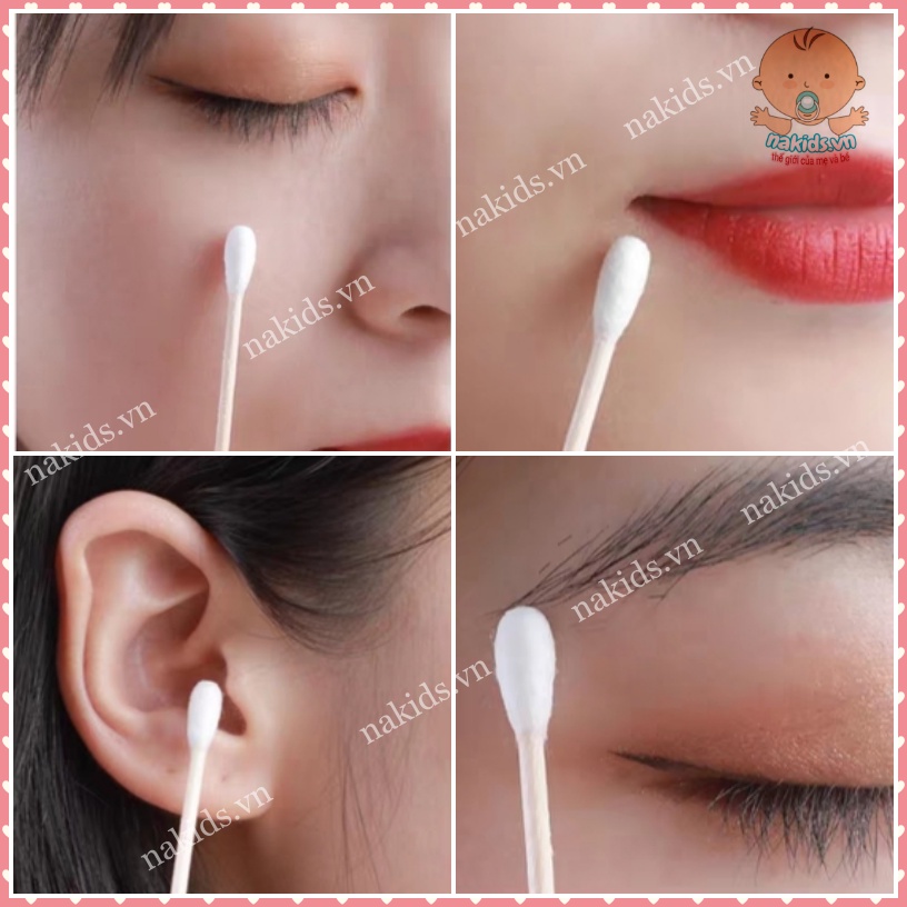 Tăm Bông Thân Gỗ 100 Que Túi Zip Thân Thiện Với Môi Trường, Bịch 100 Que Tăm Bông Ngoáy Tại Cho Cả Gia Đình