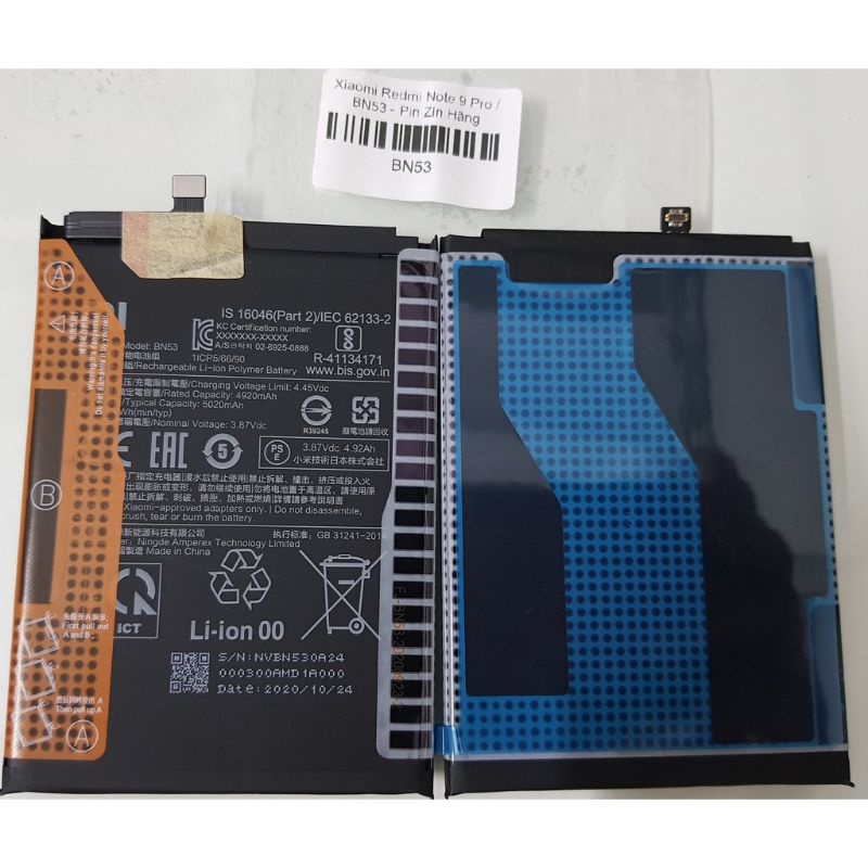 Pin xiaomi BN53 cho xiaomi Redmi Note 9 pro bảo hành 6 tháng.