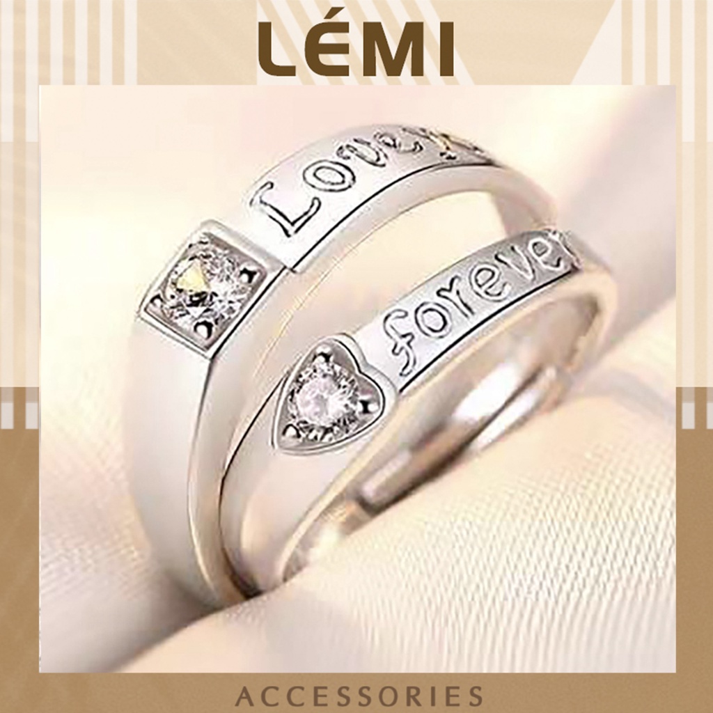 Nhẫn đôi khắc lazer love you forever mạ bac s925 đính đá bền màu có thể chỉnh size theo ý Lémi accessories