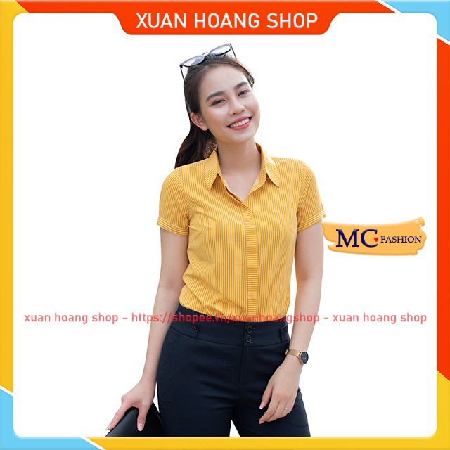 Áo Sơ Mi Nữ Kẻ Sọc Kiểu Công Sở, Tay Ngắn Cộc Đẹp Mc Fashion, Trắng, Xanh Tím Than, Hồng, Đỏ, Size Đủ, Chất Mát A631