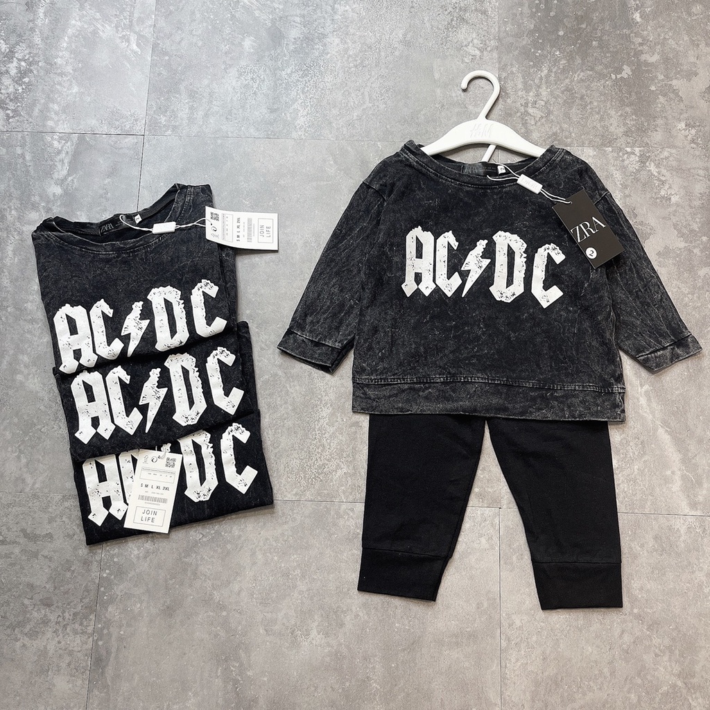 A231- SET ÁO BÒ ĐEN ACDC KÈM QUẦN LEGGING CHO BÉ