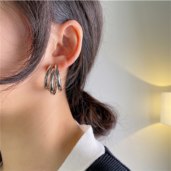 Khuyên Tai Kim Loại Mạ Vàng Họa Tiết Hình Học Phong Cách Retro Thời Trang