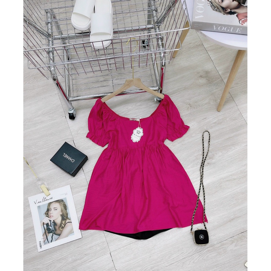 Set bộ đũi tiểu thư,set áo babydoll hồng tay phồng quần short đen,bộ bánh bèo tay búp xoè đi chơi đi biển siêu dễ thương