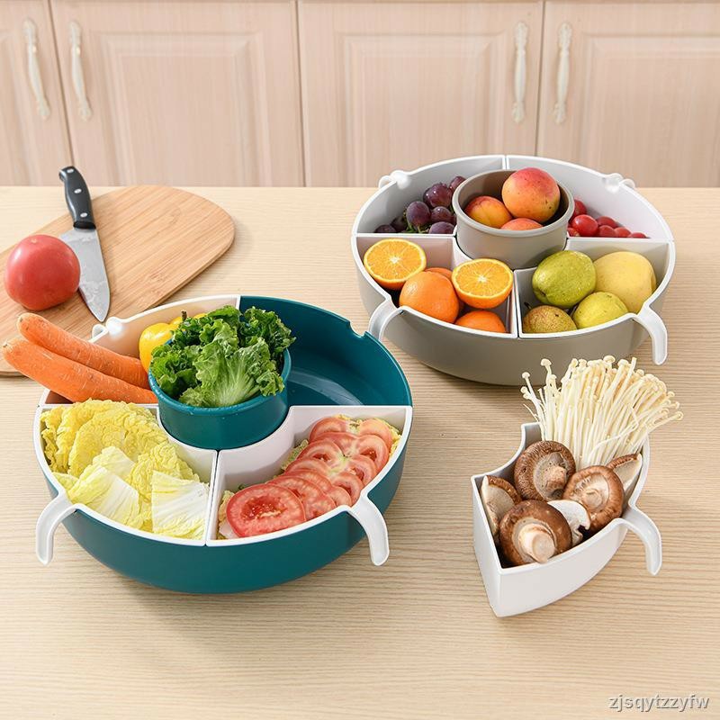 Rổ Nhựa Đa Năng Đựng Đồ Ăn Lẩu, Rổ Đựng Rau 5 Ngăn, Khay Hoa Qủa, Đĩa Xoay 360 Độ Kèm Chậu Thông Minh Đa Năng Tiện Lợi