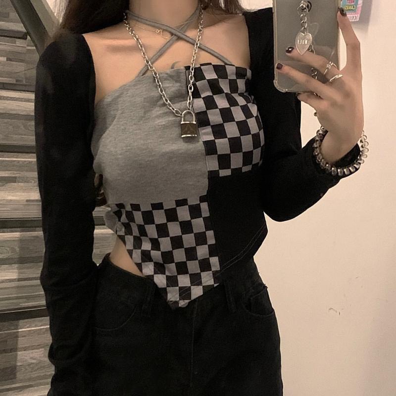 Áo croptop cổ yếm kẻ caro ôm body hở lưng sexy/ Áo yếm nữ 3 màu quyến rũ dễ phối đồ_kudoshop