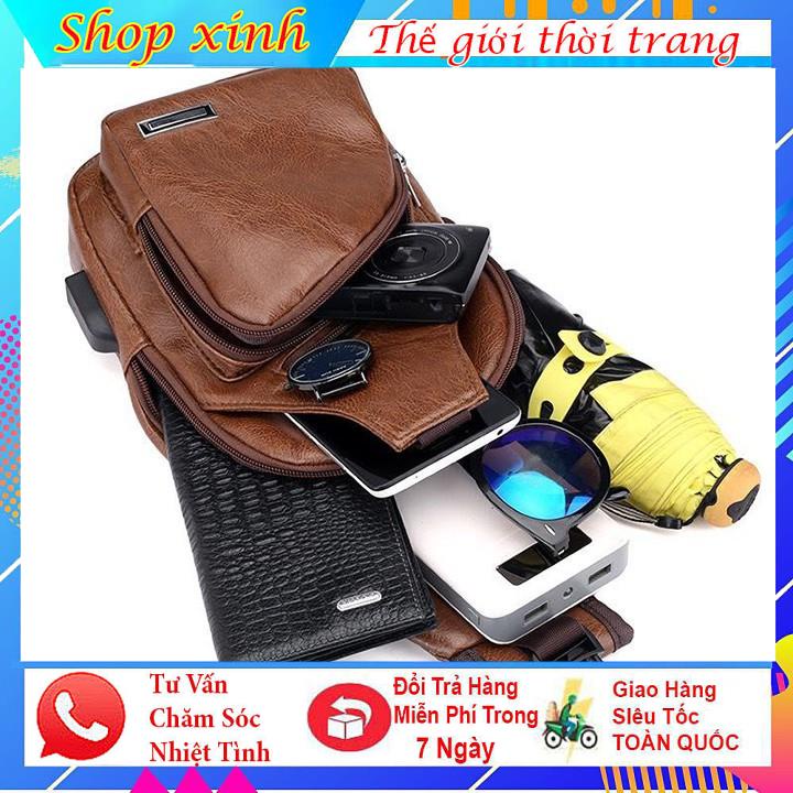 Túi đeo chéo nam phong cách Hàn Quốc Da PU Cao Cấp có tích hợp cổng sạc USB có nhiều ngăn nhỏ đựng đồ tiện lợi. | BigBuy360 - bigbuy360.vn