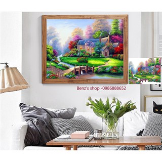 Tranh thêu chữ thập ( giá sỉ) Gia đình hạnh phúc - LV3034 (59*49 cm), tranh đá LV049 (70*50 cm)