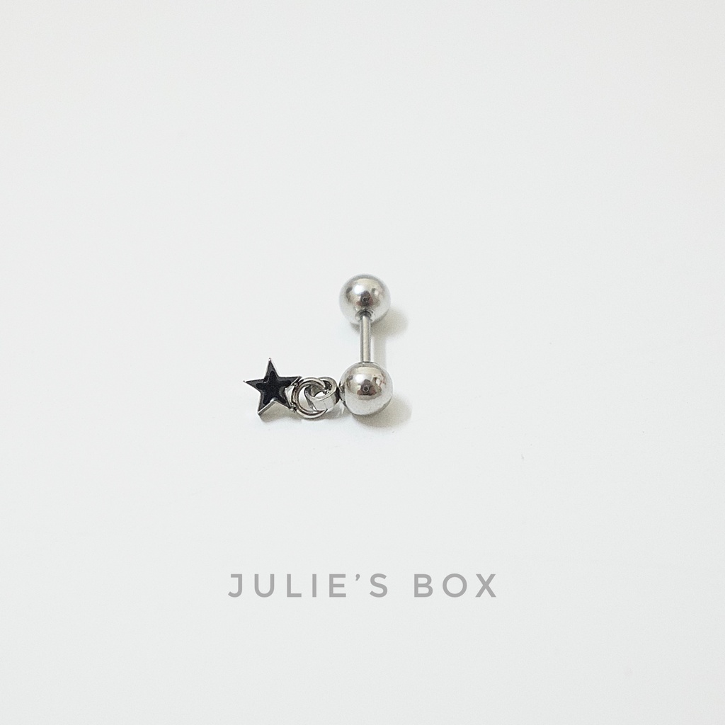 [1 Chiếc] Khuyên Tai Unisex Charm Ngôi Sao Nền Đen Màu Bạc Titan Không Đen Không Gỉ Không Ngứa julies box 66