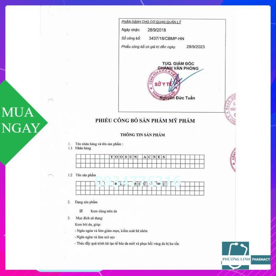 Kem Ngừa Mụn, Ngừa Thâm Yoosun Nghệ 20g , Rau Má 25g