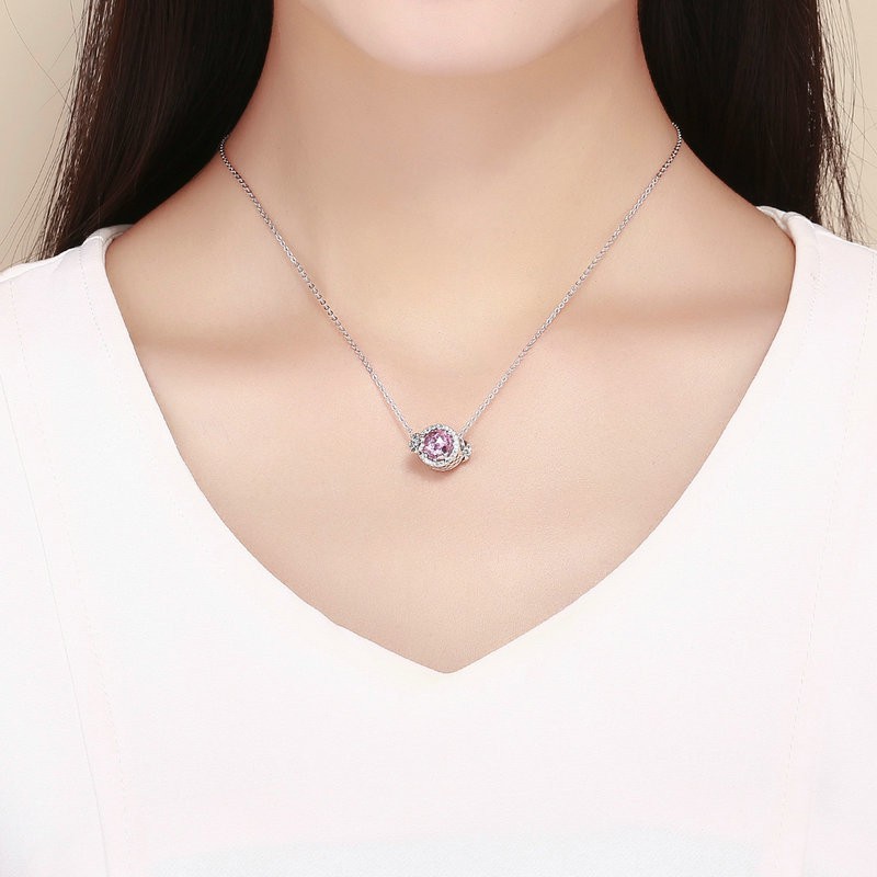 Hạt xỏ Bamoer SCC904 bằng bạc 925 khảm đá màu hồng sang trọng