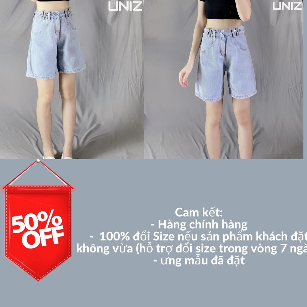 Quần Short Nữ 4 Khuy UNIZ (Màu Xanh), Dáng Lửng, Ulzzang, Cạp Cao, Form rộng, Vải Jean, Mềm Mại, Không Bai Màu