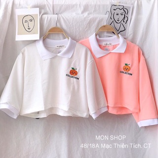[ẢNH_THẬT_CUỐI]Áo polo croptop thêu hình tim-trái đào