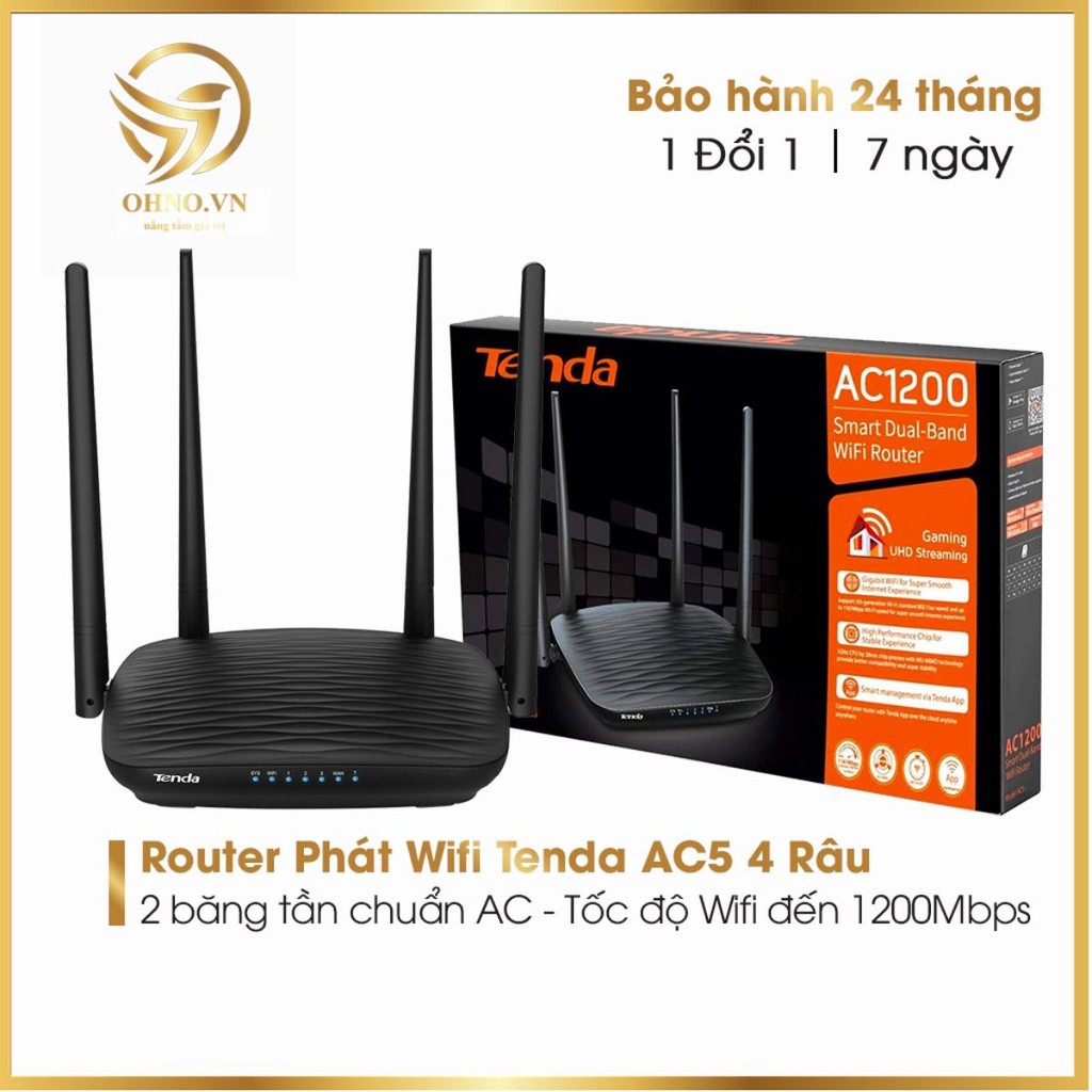 Bộ Thiết Bị Phát Wifi TENDA AC5 1200Mbps ( Nhập Khẩu ) Cục Phát Sóng Wifi 4 Râu Kết Nối Tốc Độ Cao  - OHNO VIỆT NAM