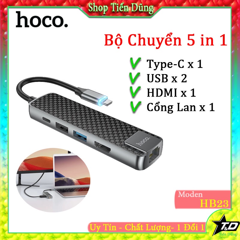 Cáp Chuyển Hub Hoco HB23 5 in 1 Type C Ra 3 Usb 3.0 + HDMI 4k+ Mạng Lan Và Cổng Sạc PD 65W