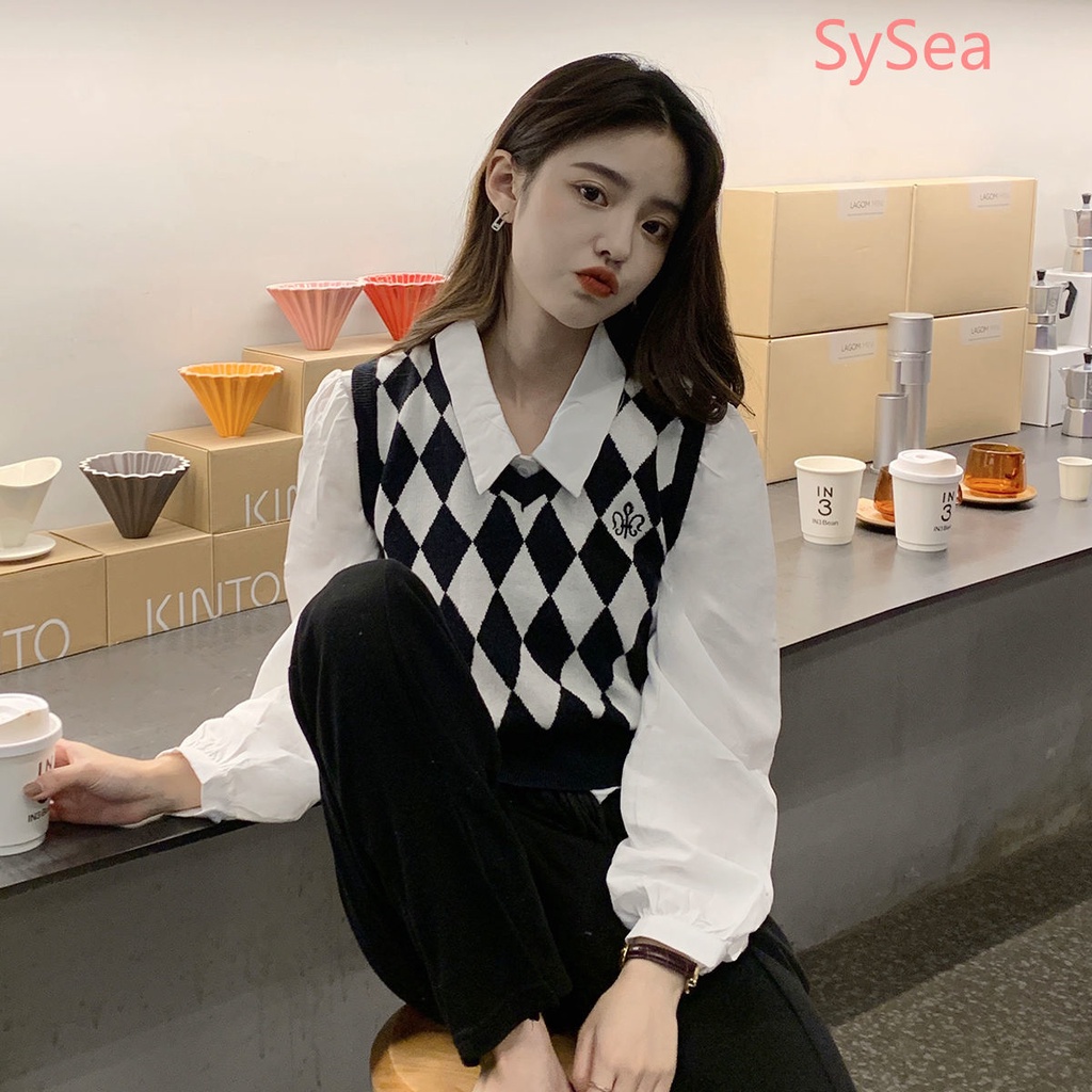 Áo sweater dệt kim cổ chữ v không tay thời trang mùa thu dành cho học sinh