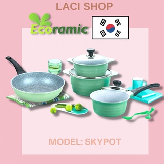 Bộ 4 Nồi Và Chảo Chống Dính Vân Đá V-Line Ecoramic Hàn Quốc SKYPOT Size 18-20-24-26 Cm | Cam Kết Chính Hãng