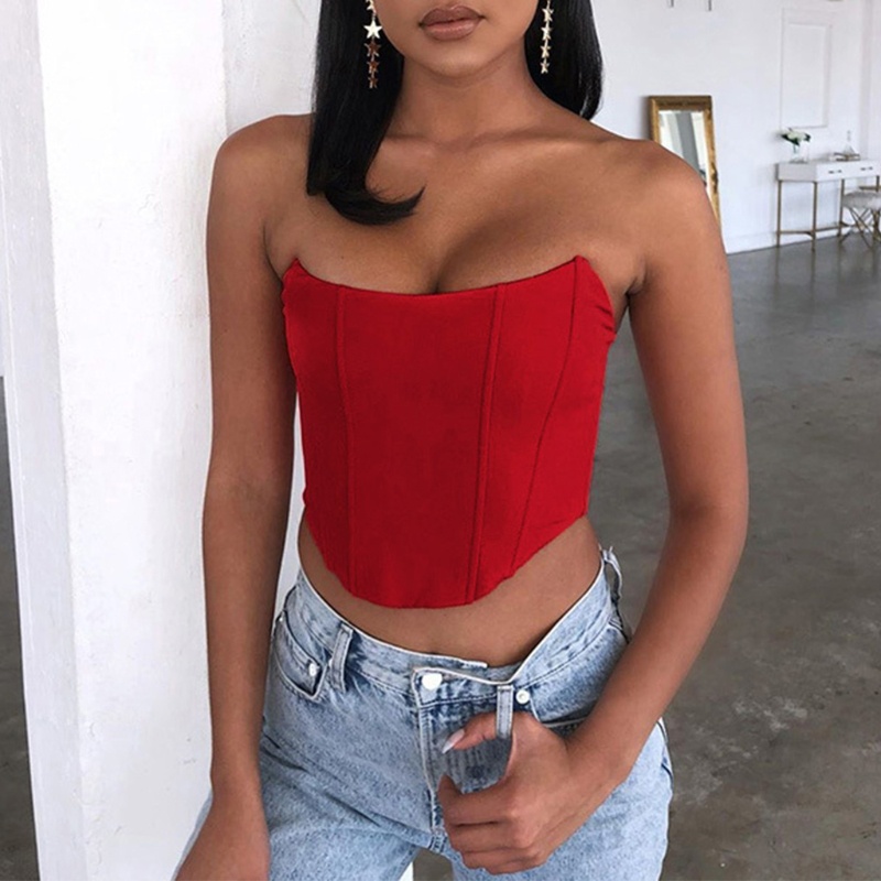 Xiangbao Áo Crop Top Không Dây Bằng Satin Màu Trơn Sáng Bóng Hở Vai Gợi Cảm Cho Nữ Und