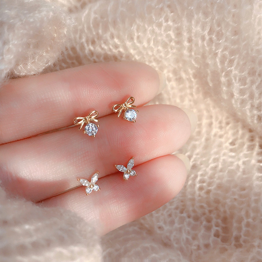 Bông Tai Mạ Bạc 925 Hình Bướm Đính Đá Zircon Phong Cách Hàn Quốc Cho Nữ