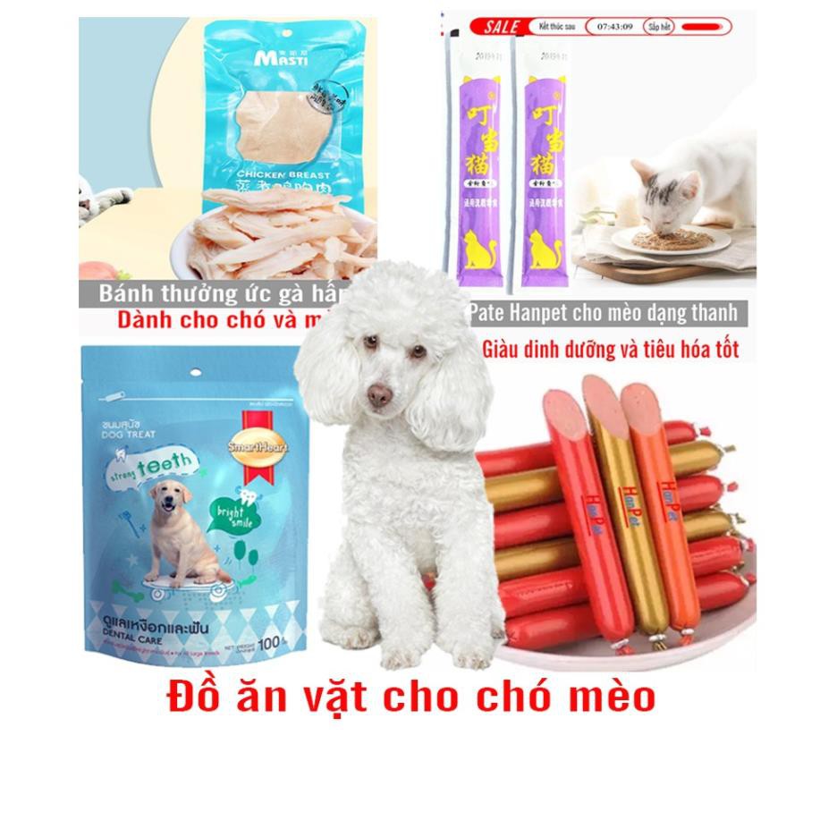 Hanpet.GV- Đồ ăn vặt cho chó mèo (4 loại) gồm xúc xích pate bánh thưởng thịt gà hấp cho thú cưng