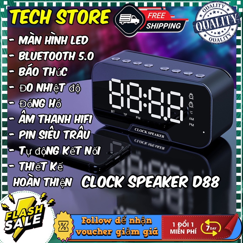 Loa bluetooth 5.0 không dây D88 đa chức năng âm thanh hifi siêu hay pin trâu nghe nhạc cả ngày