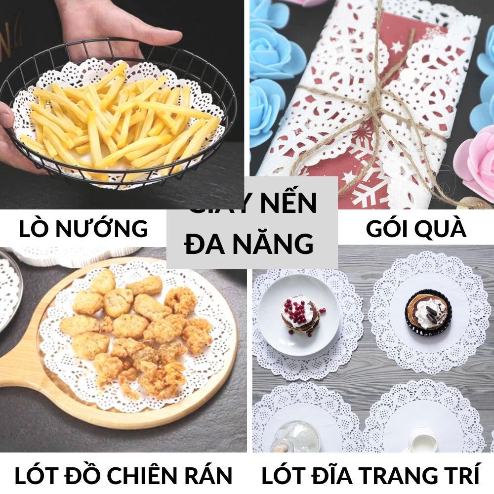 Giấy nến có hoa văn cho nồi chiên không dầu và trang trí trải bàn ăn (Bộ 140 tờ) cỡ 22cm KM20056