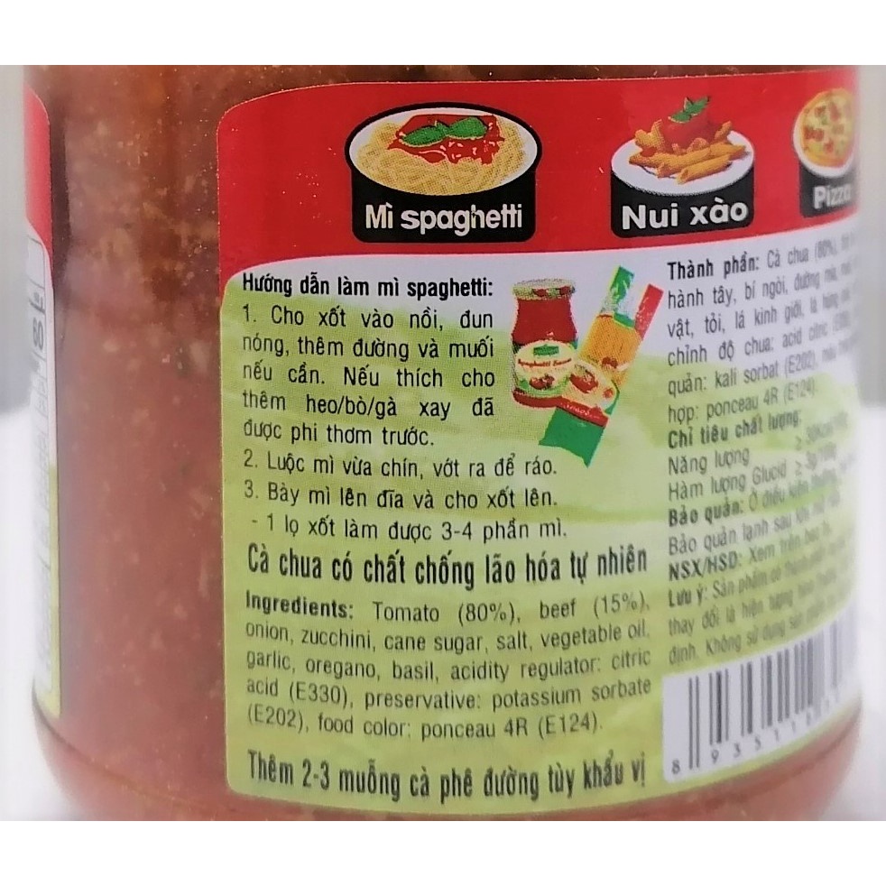 [Lọ nhỏ 370g – THỊT BÒ ] XỐT PIZZA, MÌ Ý [VN] GOLDEN FARM Bolognese Spaghetti Sauce