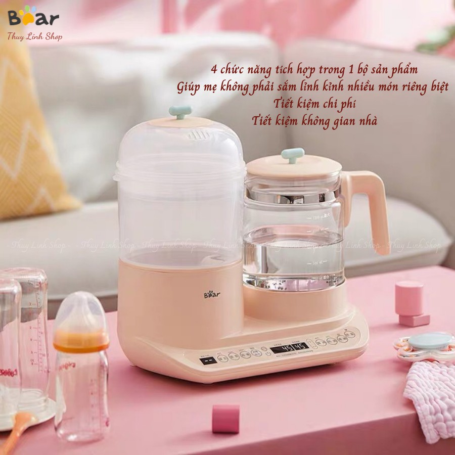 MÁY TIỆT TRÙNG SẤY KHÔ BÌNH SỮA VÀ MÁY HÂM SỮA - BÌNH ĐUN NƯỚC PHA SỮA BEAR 4IN1 BẰNG HƠI NƯỚC - BH 1 NĂM