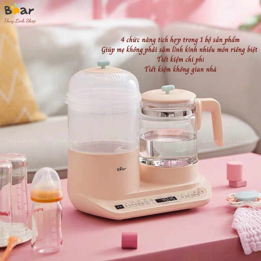 (4in1) MÁY TIỆT TRÙNG SẤY KHÔ BÌNH SỮA VÀ MÁY HÂM SỮA - BÌNH ĐUN NƯỚC PHA SỮA BEAR 4IN1 BẰNG HƠI NƯỚC - BH 1 NĂM