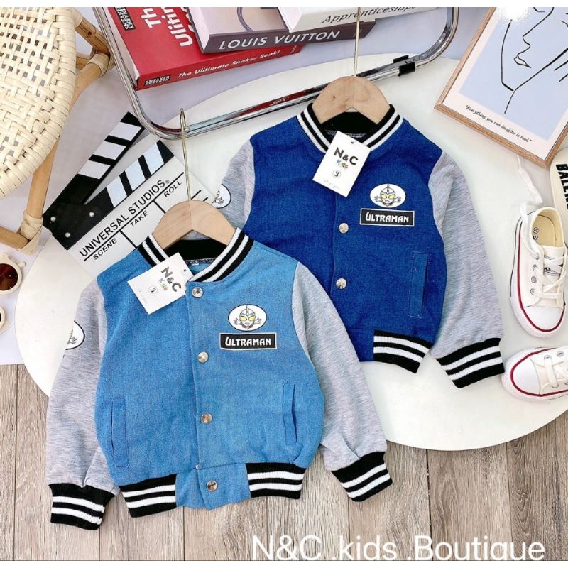 Áo Khoác Bomber Jean Mềm Phối Tay Hot trent Cho Bé Trai