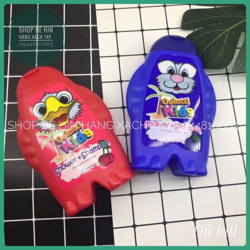 Sữa tắm gội trẻ em 2in1 Colutti Kids hương dâu rừng và anh đào, dưỡng ẩm dịu nhẹ, Hàng Đức chính hãng