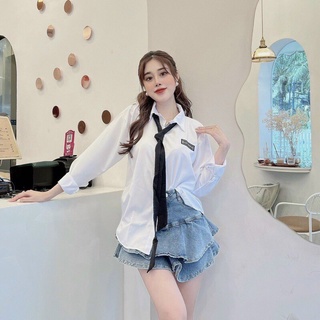 (Video thật) Áo Sơ Mi Tay Dài Cà Vạt Thêu