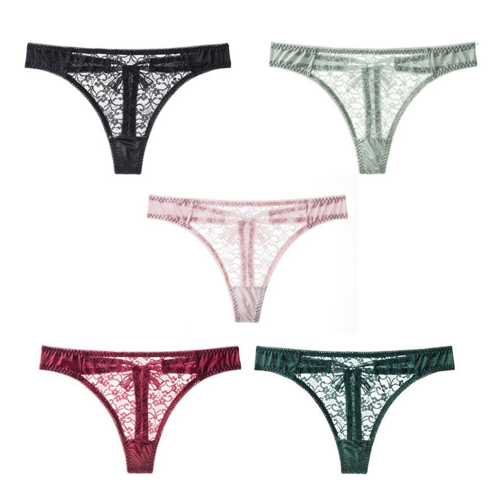 Quần lót ren mỏng mềm lưng thấp màu trơn đính nơ phong cách Hàn Quốc ngọt ngào cho nữ