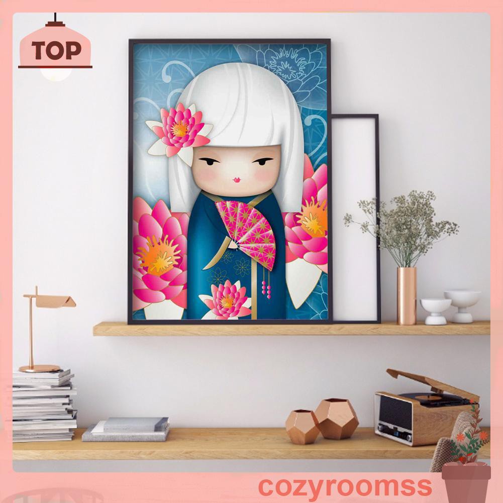 Bộ Tranh Đính Đá 5d Tự Làm Hình Búp Bê Kokeshi 30x40cm