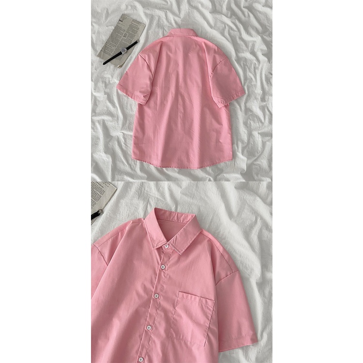 Áo Sơ Mi Tay Ngắn Dáng Rộng Màu Sắc Đơn Giản Thời Trang Mùa Hè Xinh Xắn Dành Cho Nữ