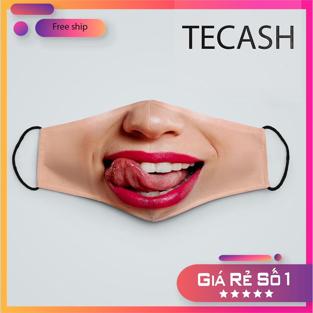 khẩu trang hàn quốc Mặt Nữ_3074 TECASH chất liệu poly cotton 100%, chống bụi in họa tiết 3d thời trang unisex