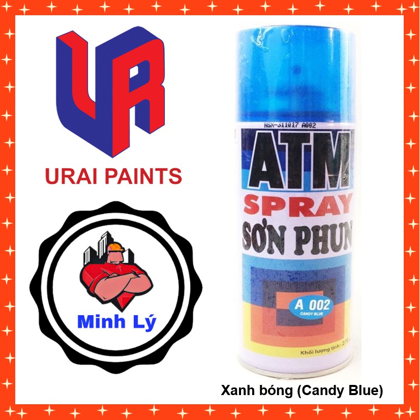 Sơn Phun Màu Xanh Bóng A002 Candy Blue ATM Spray Cao Cấp (400ml/chai)