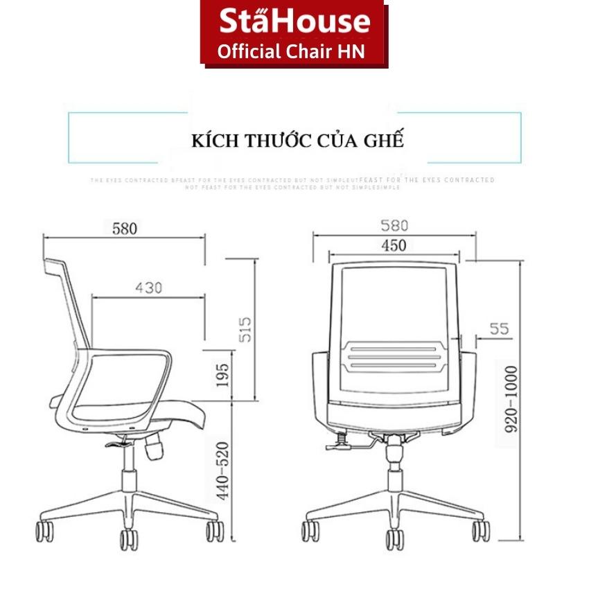 Ghế Văn Phòng Lưng Lưới Chân Xoay GVP B107, Ghế Làm Việc Stahouse Official Chair HN