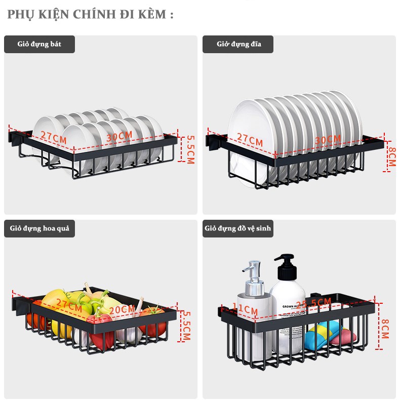 [Xả Kho Giá Sốc] Kệ Để Chén Đa Năng BELLEVIE Kệ Để Bát Đũa Tiện Lợi INOX Sơn Đen Tĩnh Điện Cao Cấp