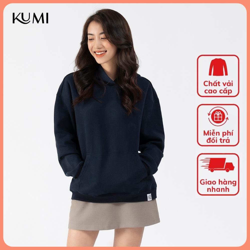 Áo Hoodie Nữ Dài Tay Có Mũ Chất Nỉ Bông Cao Cấp Kumi, Áo Nỉ Nữ Basic Có Mũ Thời Trang Trẻ Trung Năng Động