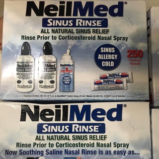 Bộ bình rửa mũi NeilMed 2 bìn + 250 gói muối+1 bình xịt ( date 2024)
