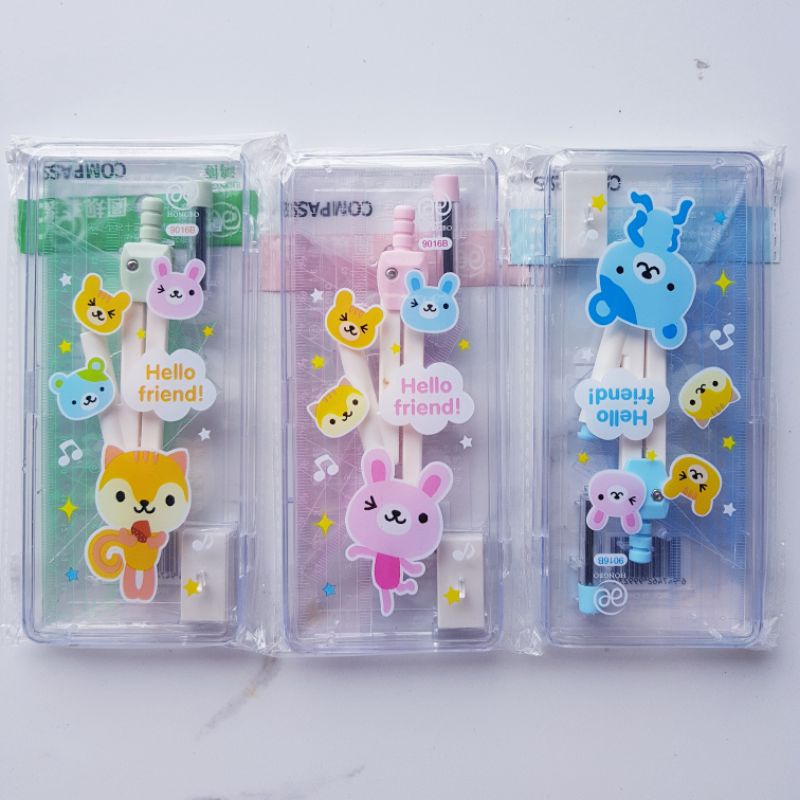 Bộ Thước Kẻ Eke, Compa, Bút, Tẩy tặng kèm hộp đựng