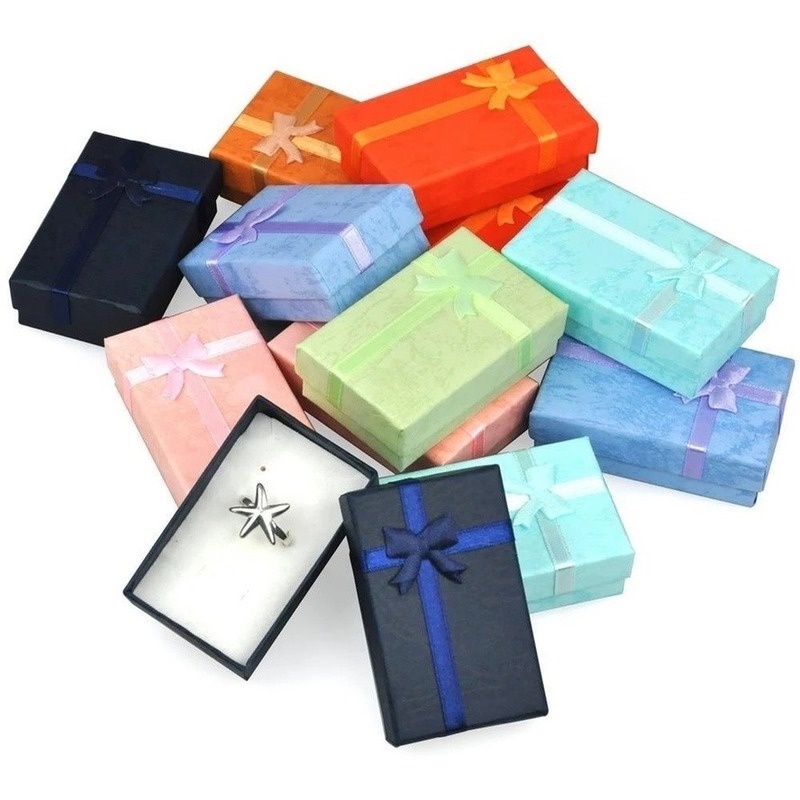 Hộp Đựng Trang Sức Cao Cấp 6 Màu Có Đệm + Mút + Ruy Băng Thắt Nơ Thanh Lịch