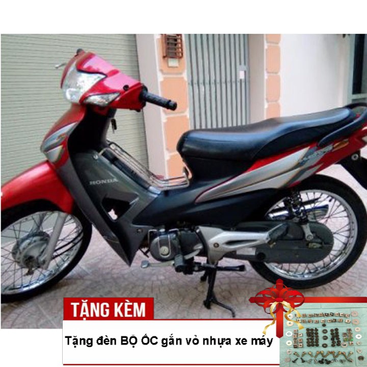 Dàn áo Loại Phanh Cơ- Ổ khóa Vuông xe Wave RS -S100 - Alpha 100 đời 2006 đến 2016 màu ĐỎ ĐUN yếm Ghi - Tặng bộ ốc dàn áo